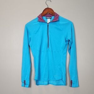 Patagonia Aqua Blue Capilene Quarter Zip Pullover Size Small With Flaw